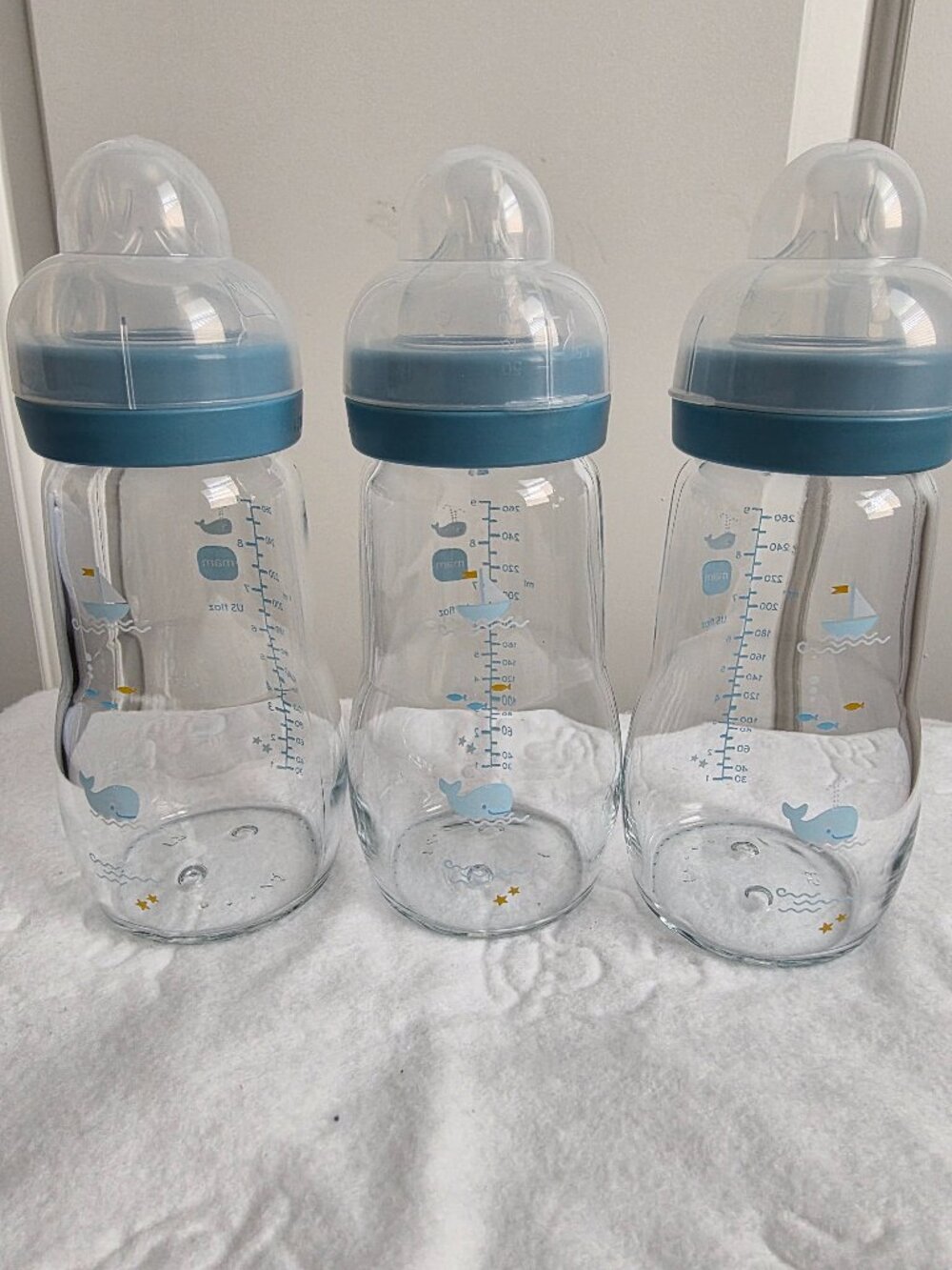 NEW Mam 9 oz Glass Bottle in Blue 3-pack